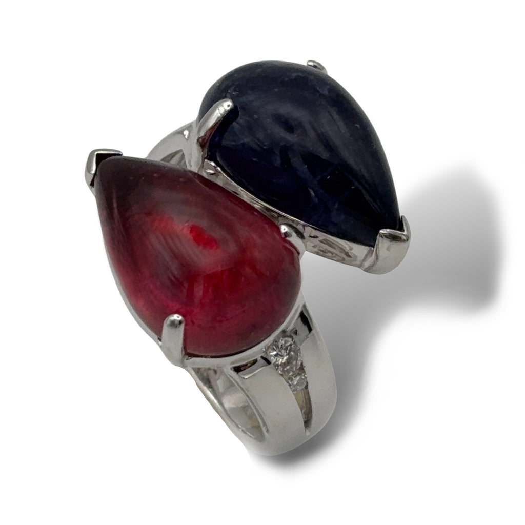 Pendente Gocce iolite e topazio oro bianco 18k con diamanti — Collezione Palpiti — Arigiò, gioielli artigianali italiani