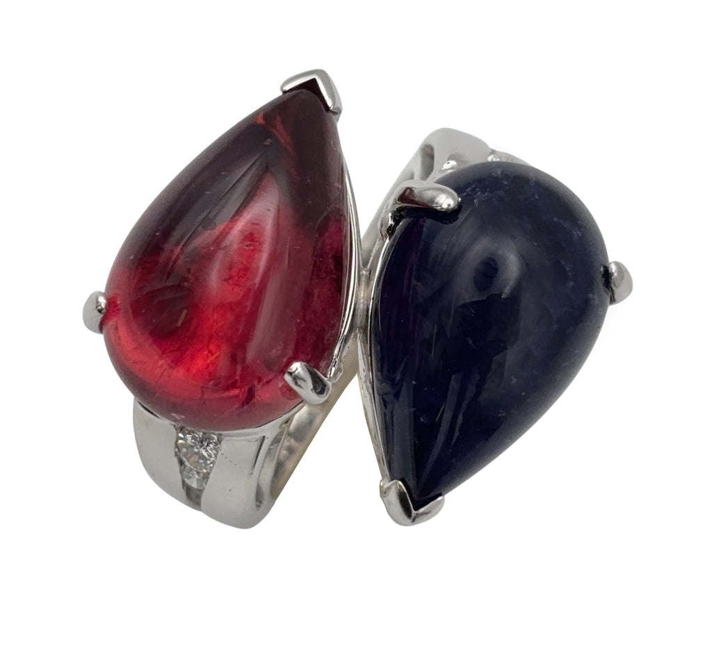 Pendente Gocce iolite e topazio oro bianco 18k con diamanti — Collezione Palpiti — Arigiò, gioielli artigianali italiani