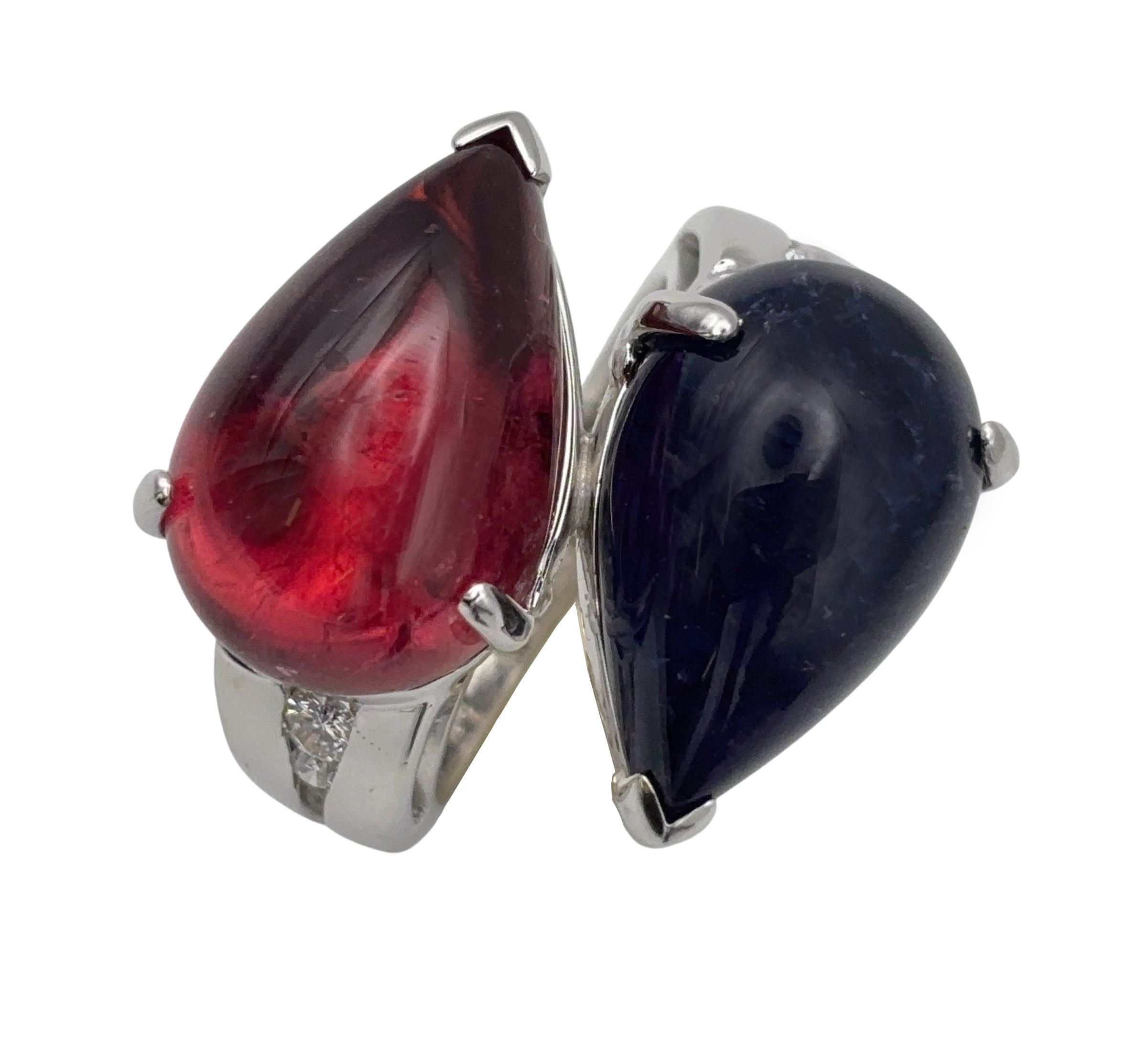 Pendente Gocce iolite e topazio oro bianco 18k con diamanti — Collezione Palpiti — Arigiò, gioielli artigianali italiani