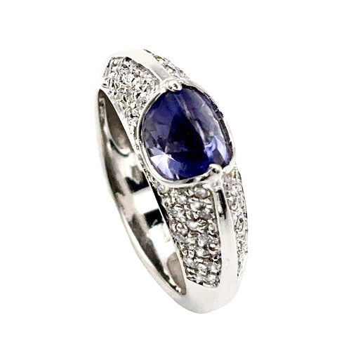 Anello Iolite e Cuspide oro bianco 18k — Collezione Palpiti — Arigiò, gioielli artigianali italiani