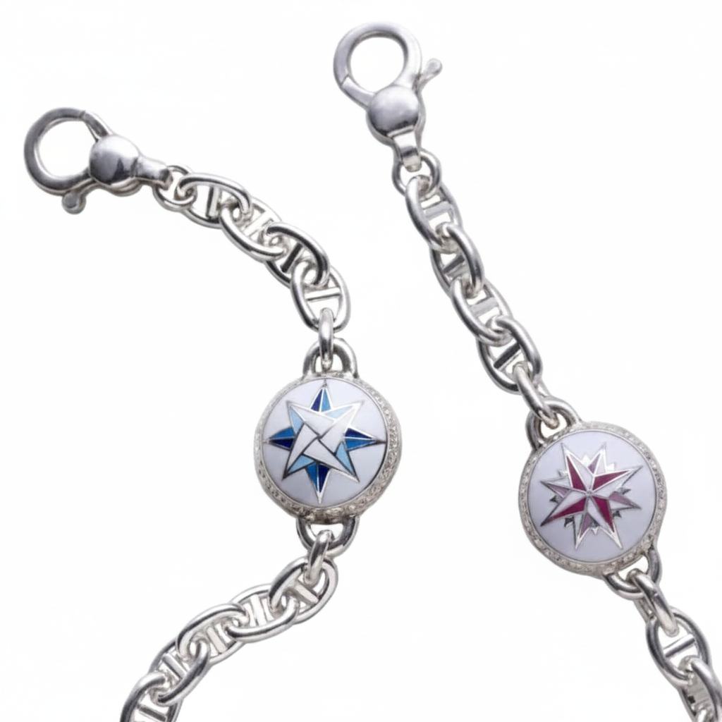 Bracciale Rose dei Venti maglia marina — Collezione Città del Vento — Arigiò, gioielli artigianali italiani
