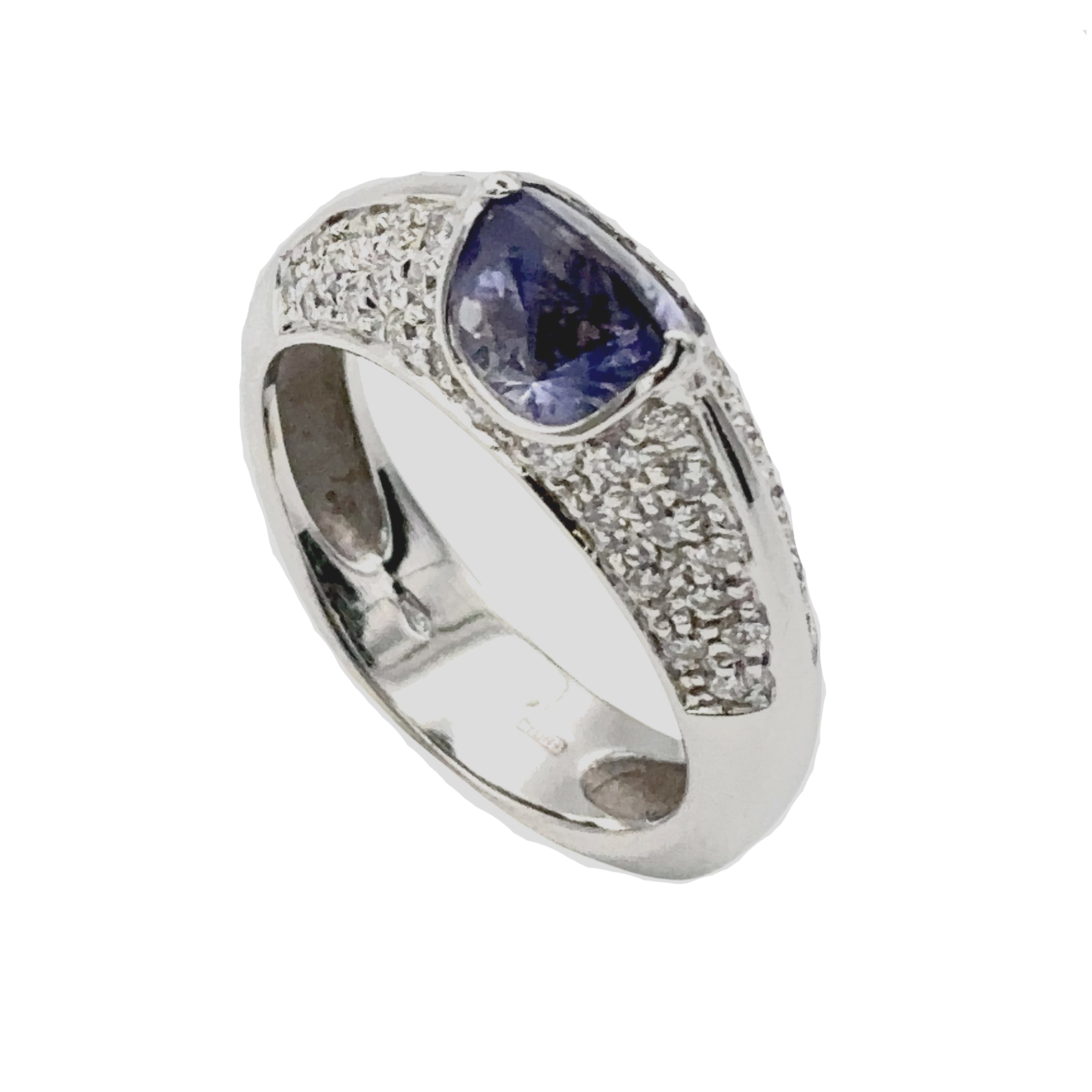 Anello Iolite e Cuspide oro bianco 18k — Collezione Palpiti — Arigiò, gioielli artigianali italiani