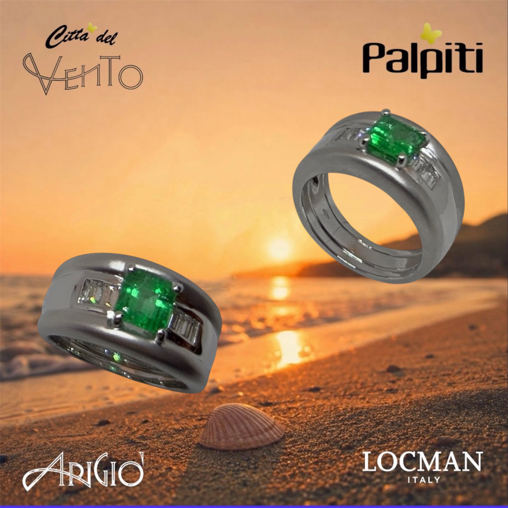 Anello Fascia con Smeraldo e diamanti.