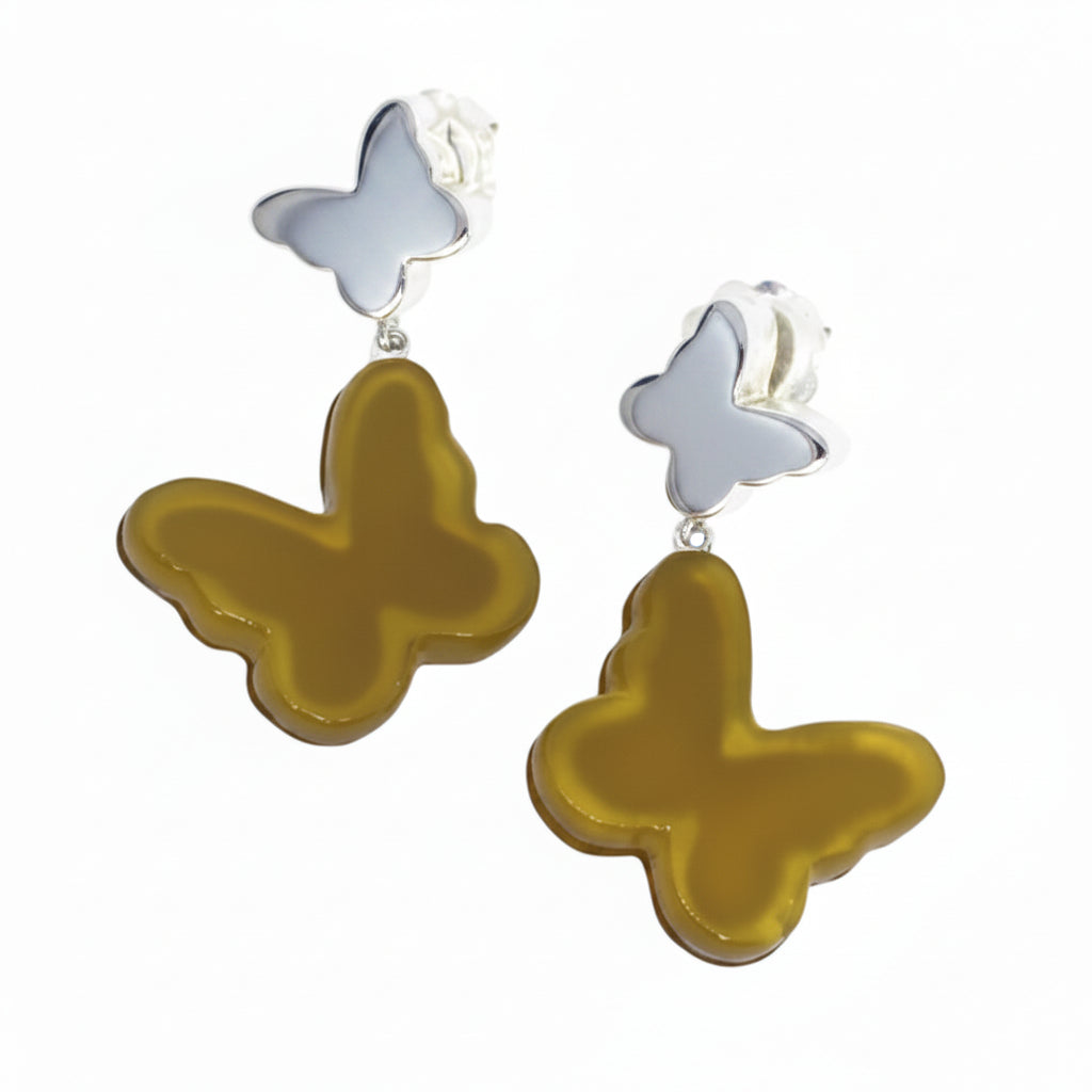 Ciondolo e Paio orecchini "Sensi" con farfalla in Pietra Dura.